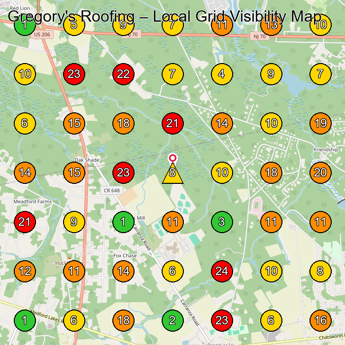 Gregory's Roofing Roofing Contractor GeoGrid ranking map for None